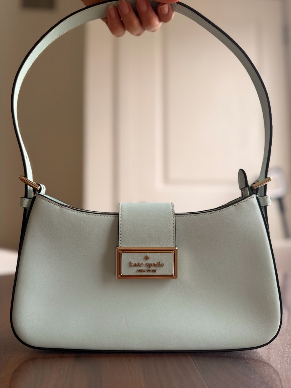 kate spade Mint Green Leather Shoulder Bag with Gold Plaque